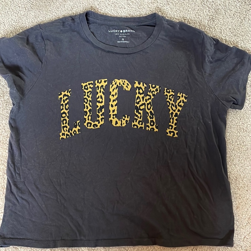 Ladies LUCKY tshirt with leopard letters size Small